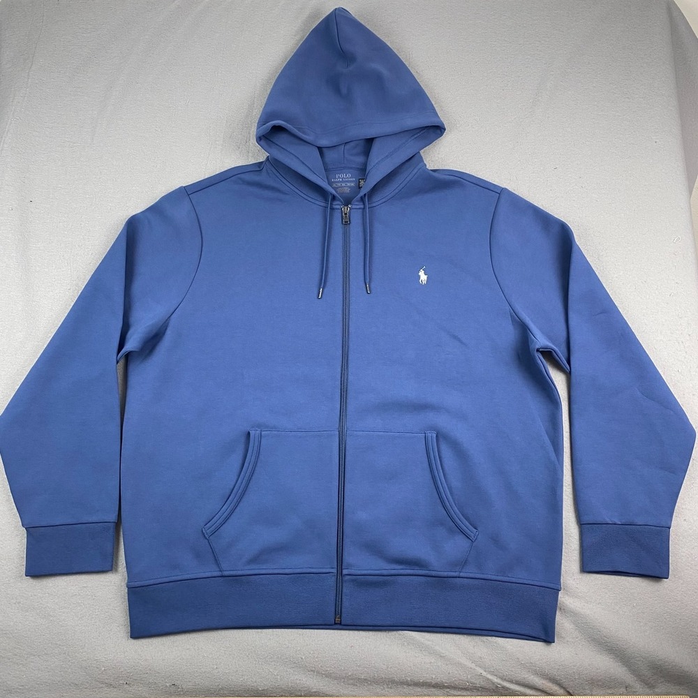 Polo Ralph Lauren Mens Double Knit Full Zip Hoodie XXL 2XL Jacket Blue NEW